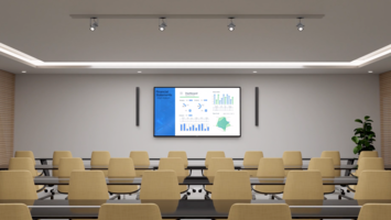 Blick von hinten auf einen Schulungssaal mit dem Sony BRAVIA BZ20L als Display vorne