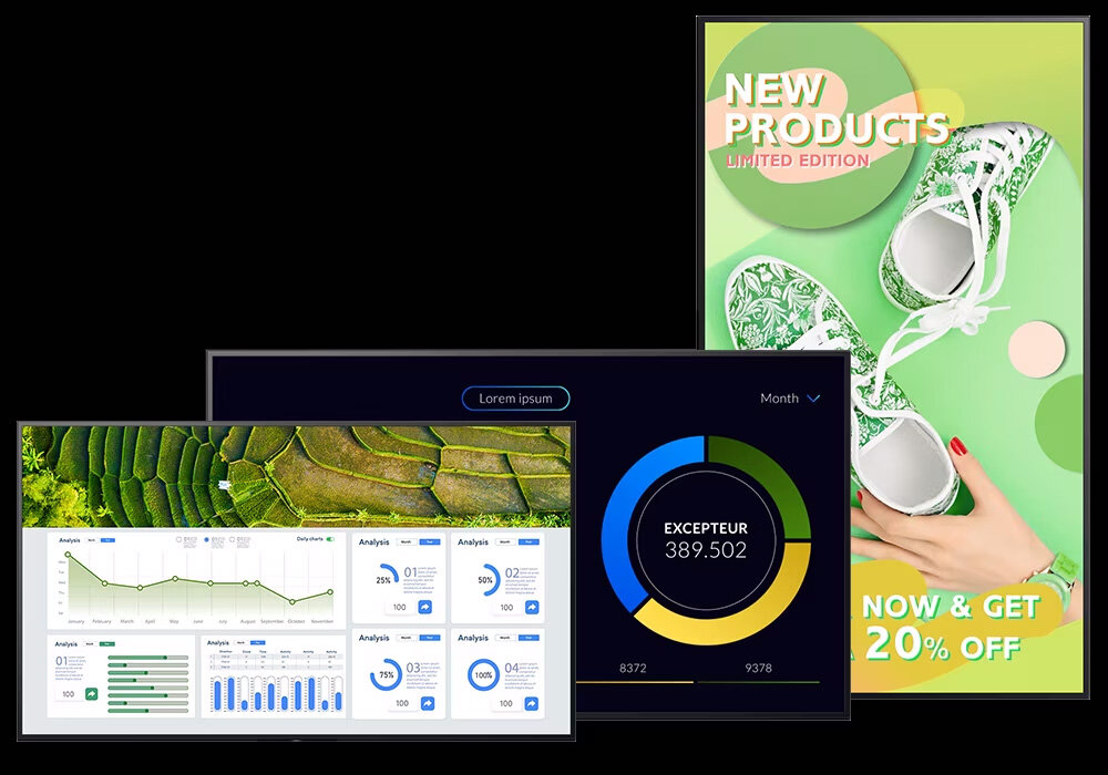 SONY BRAVIA BZ30J im Hoch- und Querformat auf schwarzem Grund