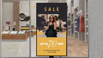 Ein SONY BRAVIA BZ30L wird im Schaufenster als Werbetafel genutzt