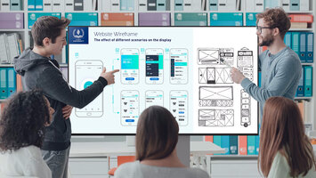 Fünf Personen sind in einem Teammeeting, das SONY BRAVIA BZ340H