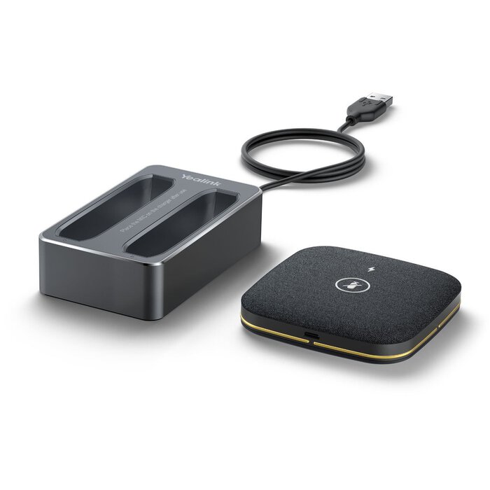 Yealink CPW65 neben der Basisstation auf weißem Grund